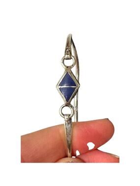 Sterling Silver 925 Bangle Bracelet with Blue Lapis Lazuli Inlay